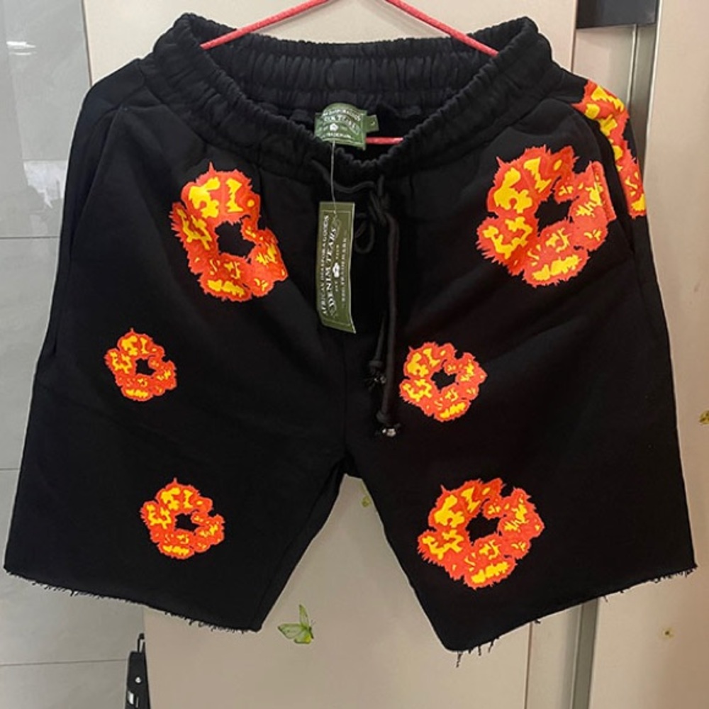 Denim Tears Flame Print Casual Shorts in Black and Yellow